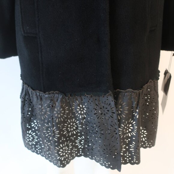 NWT Women Badgley Mischka Black Mix Media Wool Alpaca Leather Trim Olivia Coat L - Picture 8 of 16